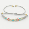 Bracelet Tissé Gris avec Motif Ethnique Coloré