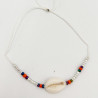Bracelet Coquillage et Perles Multicolores sur Cordon Blanc