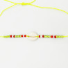 Bracelet Coquillage et Perles Multicolores sur Cordon Jaune Fluo