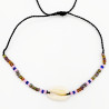 Bracelet Coquillage et Perles Violet Irisé sur Cordon Noir