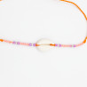 Bracelet Coquillage et Perles Violet et Orange sur Cordon Fluo