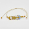 Bracelet Plume Blanc, Bleu Ciel et Doré Tissé à la Main