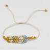 Bracelet Plume Blanc, Bleu Ciel et Doré Tissé à la Main