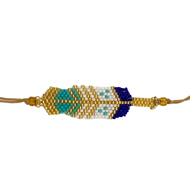 Bracelet Plume Turquoise, Bleu et Doré Tissé à la Main Bracelet Plume Turquoise, Bleu et Doré Tissé à la Main