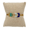 Bracelet Plume Turquoise, Bleu et Doré Tissé à la Main