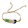 Bracelet Plume Turquoise, Bleu et Doré Tissé à la Main