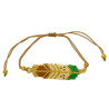 Bracelet Plume Vert, Marron et Doré Tissé à la Main