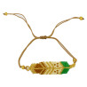 Bracelet Plume Vert, Marron et Doré Tissé à la Main