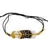 Bracelet Tissé Noir, Blanc et Doré au Motif Chevron