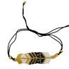 Bracelet Tissé Noir, Blanc et Doré au Motif Chevron
