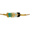 Bracelet Tissé Noir, Turquoise, Blanc et Doré au Motif Chevron