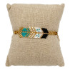 Bracelet Tissé Noir, Turquoise, Blanc et Doré au Motif Chevron