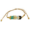 Bracelet Tissé Noir, Turquoise, Blanc et Doré au Motif Chevron