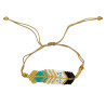 Bracelet Tissé Noir, Turquoise, Blanc et Doré au Motif Chevron
