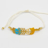 Bracelet Tissé Orange, Turquoise, Blanc et Doré au Motif Chevron