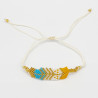 Bracelet Tissé Orange, Turquoise, Blanc et Doré au Motif Chevron