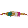 Bracelet Tissé Rose, Turquoise et Doré au Motif Chevron Élégant