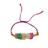 Bracelet Tissé Rose, Turquoise et Doré au Motif Chevron Élégant