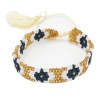 Bracelet en Perles Miyuki Doré, Noir et Blanc - Motifs Floraux Élégants
