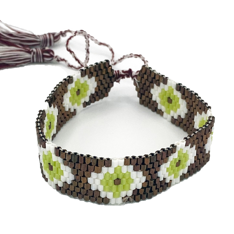 Bracelet Miyuki - Harmonie en Marron, Vert et Blanc Bracelet Miyuki - Harmonie en Marron, Vert et Blanc