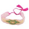 Bracelet Miyuki - Rose Pétillant avec Motifs Dorés et Verts