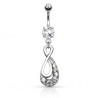 Piercing nombril acier chirurgical avec pendentif goutte et infini scintillant
