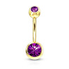 Piercing banane de nombril discret en plaqué Or bille 4 mm et 6 mm double zirconium couleur violet
