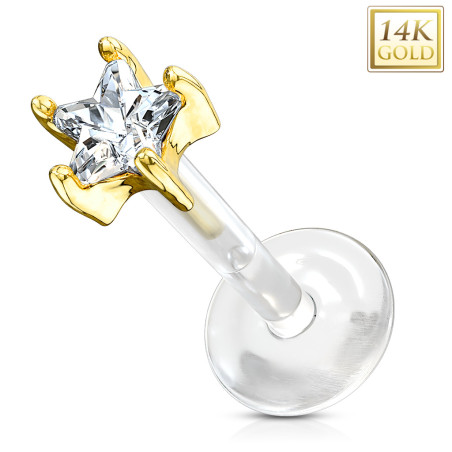 Piercing labret barre teflon bioflex griffe en Or étoile blanche