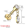 Piercing labret CZ avec petite goute strass pendante doré