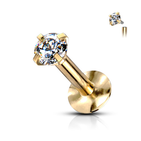 Piercing labret acier chirurgical de couleur doré oxyde de zirconium 3 mm