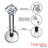 Piercing labret titane cristal rond 3 mm