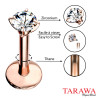 Piercing labret titane anodisé or rose cz 3mm