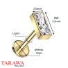 Piercing labret rectangle CZ en titane doré