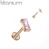 Piercing labret rectangle CZ en titane anodisé or rose