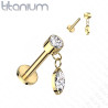 Piercing labret CZ avec petite goute strass pendante doré
