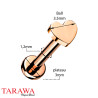 Piercing labret en titane or rose cœur