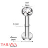 Piercing labret acier cristal carré 3 mm - Tarawa piercing
