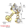 Piercing labret marquise en cristal avec CZ pendant doré