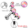 Piercing oreille en titane cinq opales rose  - Tarawa.com