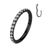 Anneau piercing clipper en acier chirurgical noir, pavé de strass