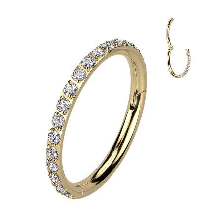 Anneau piercing clipper acier chirurgical doré pavé de strass