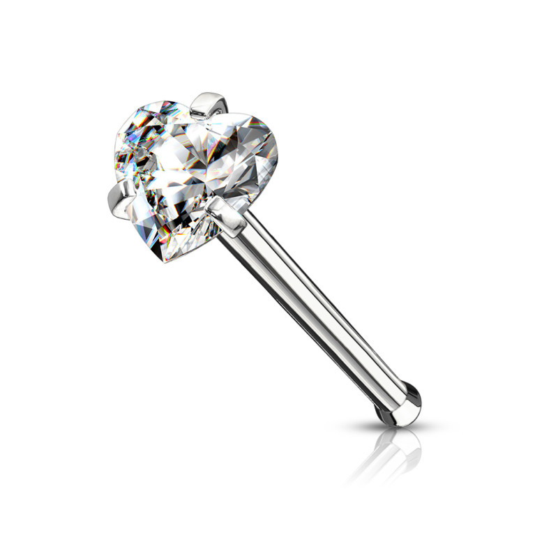 Piercing nez tige droite strass coeur