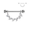 Piercing Téton Titane – Pendentif Feuilles Zirconium (1.6 x 14 mm, Filetage Interne)