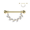 Piercing Téton Titane Doré – Feuillage Zirconium Marquise (1.6 x 14 mm, Filetage Interne)