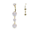 Piercing de Nombril en Titane Couleur Or avec Double Pendant Sertis