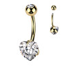 Piercing de Nombril en Titane Doré avec Cœur en Zirconium – Sertissage Griffe