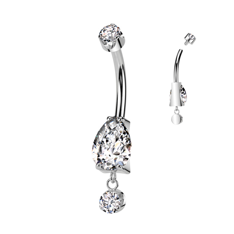 Piercing nombril titane avec zircon poire et pendant scintillant