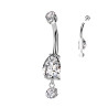 Piercing nombril titane avec zircon poire et pendant scintillant