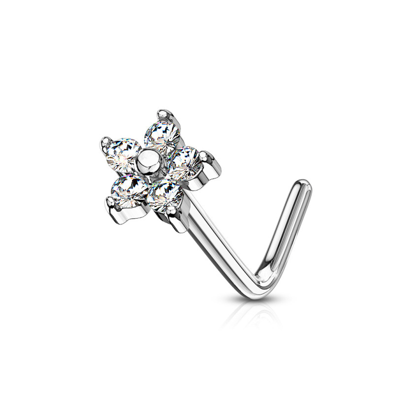 Piercing nez en L acier chirurgical fleur zirconium