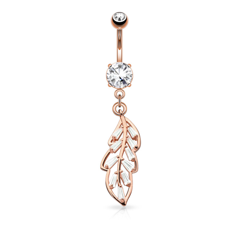 Piercing nombril feuille or rose avec strass Piercing nombril feuille or rose avec strass